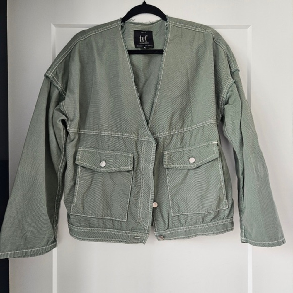 Zara Olive Green Utility Jacket with Front Flap Pockets